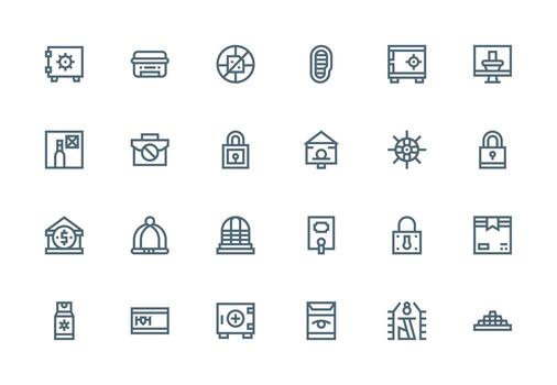 Vault Icon Set with 24 Thick Line Line Graphics Detailed Icon Collection for Design Systems vector