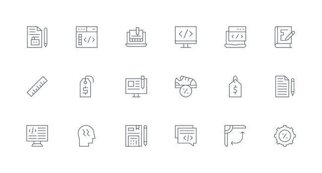 Markup Icon Set with 18 Minimal Line Graphics Detailed Icon Collection for Design Systems vector