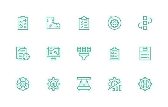 15 flujo de trabajo íconos en regular línea estético editable icono colección vector
