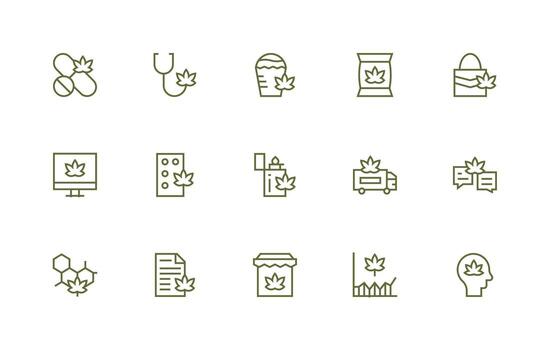 15 Regular Line Icons for Cannabis Graphics Scalable Icon Pack vector