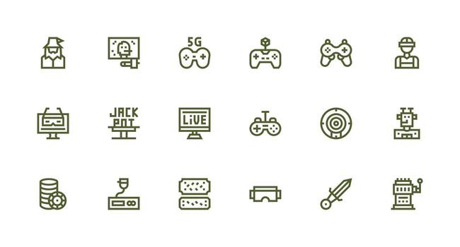 Gaming Icon Set with 18 Strong Stroke Line Graphics Layout Icon Collection vector