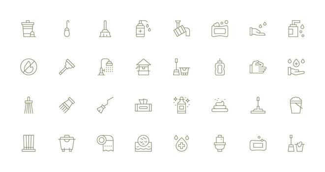 32 Thin Line Icons for Sanitation Graphics Simple Icons for Interface and Wireframes vector