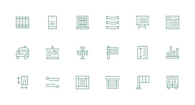 Horizontal Visual Pack containing 18 Minimal Line Icons Icon Collection Set vector