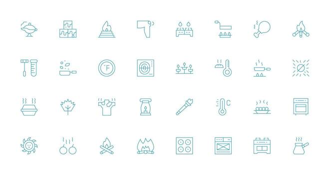 Heat Design Icons featuring 32 in Thin Line Style All Device Compatible Icon Set vector