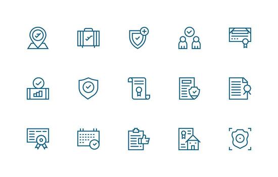 Validated Icon Set with 15 Regular Line Graphics Core Icon Collection for Daily Tasks vector