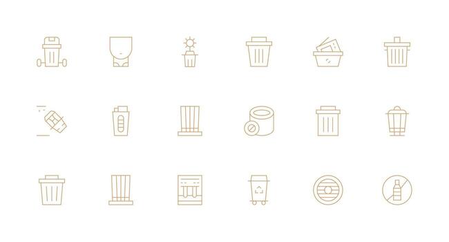 Recycle Design Icons featuring 18 in Minimal Line Style Icon Set for Apps vector
