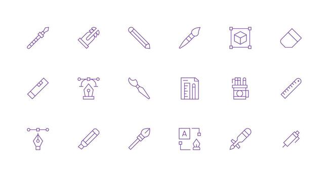 Drawing Tool Icon Set with 18 Minimal Line Graphics Icon Set vector