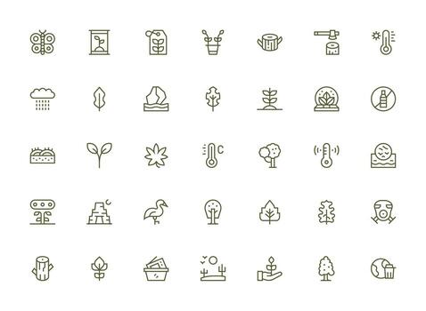 35 Regular Clean Line Icons for Environment Graphics Organized Icon Pack for Quick Access vector