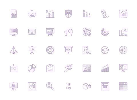 35 Data Visualization Icons in Light Line Aesthetic Display Icon Pack vector