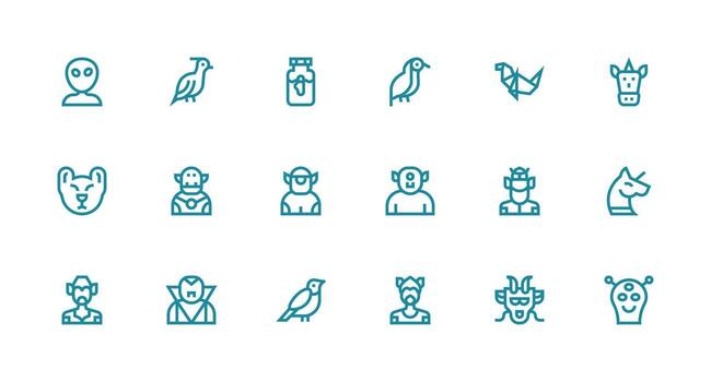 Creature Visual Pack containing 18 Strong Stroke Line Icons Core Icon Collection for Daily Tasks vector