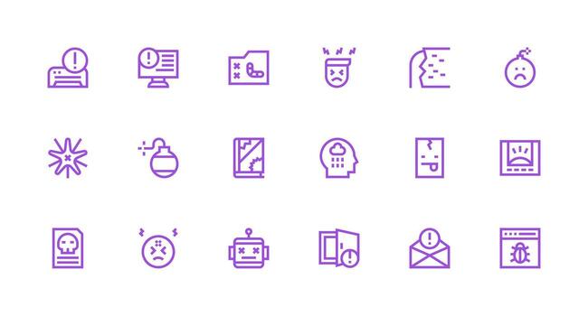 System Error Design Icons featuring 18 in Strong Stroke Line Style Glyph Icon Series vector