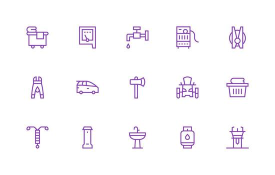 15 Utility Icons in Regular Line Aesthetic Simple Icons for Interface and Wireframes vector