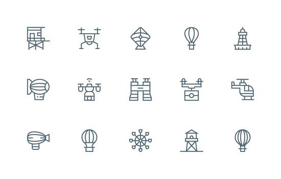 15 Aerial Icons in Regular Line Aesthetic Fully Editable Icon Set for Web vector
