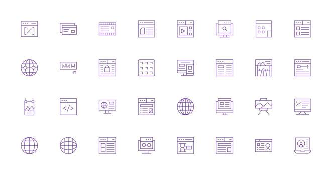 Delgado línea íconos desde web página conjunto con 32 vectores inteligente icono colección