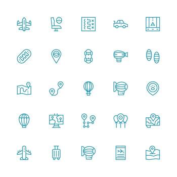 viaje icono conjunto con 25 medio carrera contorno gráficos píxel Perfecto icono conjunto vector