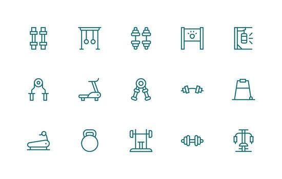 15 Icons for Gym Equipment in Regular Line Format UI Icon Set vector