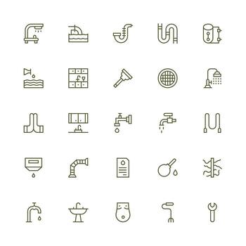 plomería icono colección con 25 medio carrera contorno diseños mínimo icono conjunto para interfaz proyectos vector