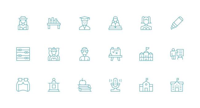 18 Teacher Icons in Minimal Line Aesthetic Scalable Icons for Cross-Platform Interfaces vector
