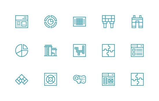15 regular línea vectores para sección tema completar icono conjunto para móvil aplicaciones