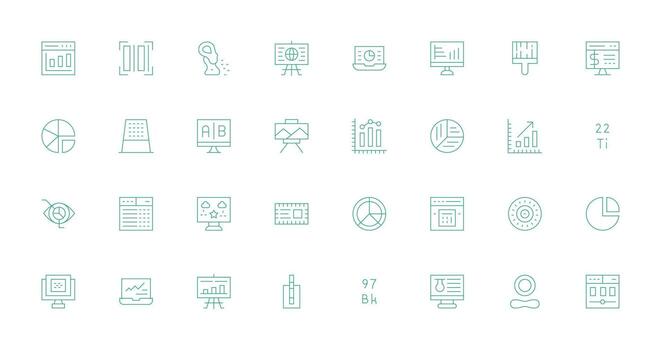 32 Icons for Data Visualization in Thin Line Format Minimal Icon Set for Interface Projects vector