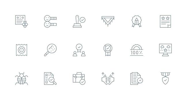 Quality Control Icon Set with 18 Minimal Line Graphics Optimized Icon Pack for Digital Products vector