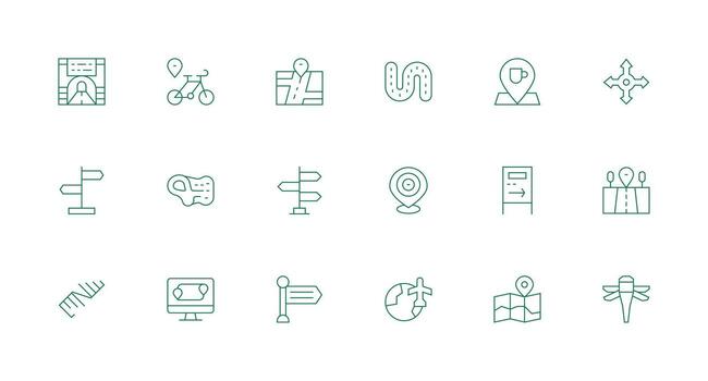 Route Icon Set with 18 Minimal Line Graphics Essential Icons for Rapid UI Building vector