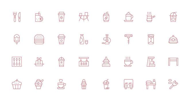 Cafe Visual Pack containing 32 Thin Line Icons Scalable Icons for Cross-Platform Interfaces vector