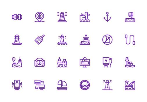 24 Thick Line Line Vectors for Port Theme Minimal Icon Set for Interface Projects