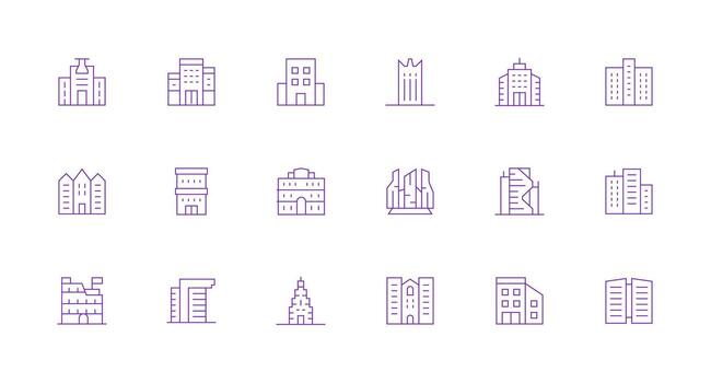 HighRise Design Icons featuring 18 in Minimal Line Style Reusable Icon Set vector