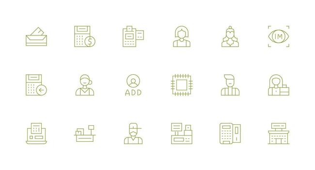 Register Icon Set with 18 Minimal Line Graphics Sharp Icons for Presentations vector