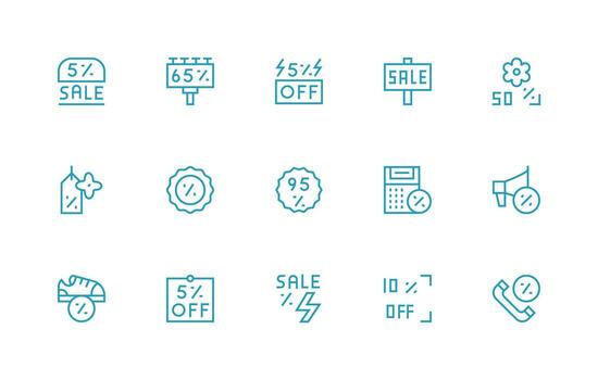 Regular Line Style Price Reduction Icons with 15 Vectors Optimized Icon Pack for Digital Products