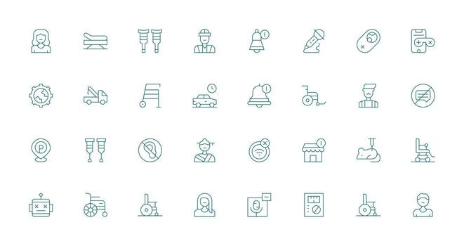 Disabled including 32 Thin Line Illustrations Multi-Purpose Icon Set vector