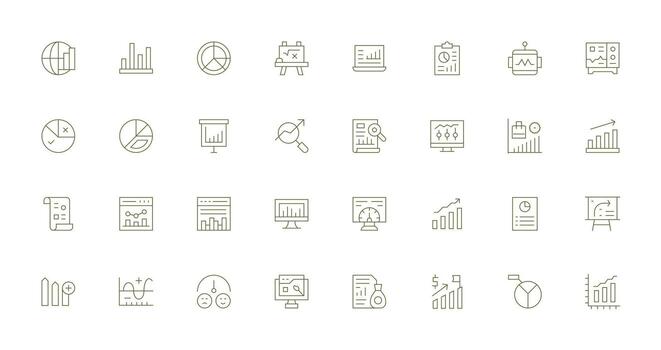 Graph Visual Pack containing 32 Thin Line Icons Customizable Icon Series for Mobile Screens vector