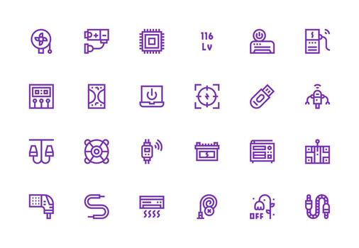 24 íconos para electrónica en grueso línea línea formato completar icono haz para web diseño vector