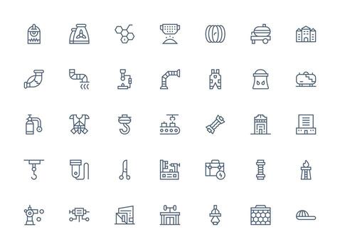 Industrial Design Icons featuring 35 in Regular Clean Line Style Minimal Icon Set for Interface Projects vector