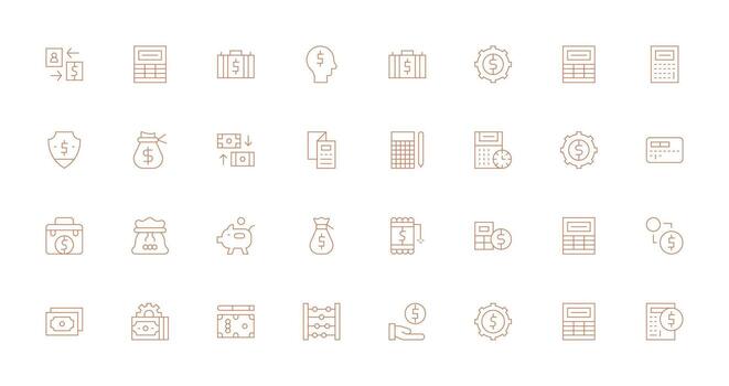32 Thin Line Style Icons from Budgeting Collection Essential Icons for Rapid UI Building vector