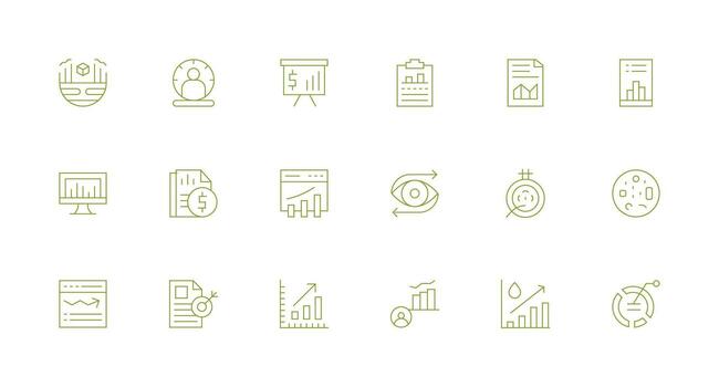 18 Metrics Icons in Minimal Line Aesthetic Scalable Icons for All Themes vector