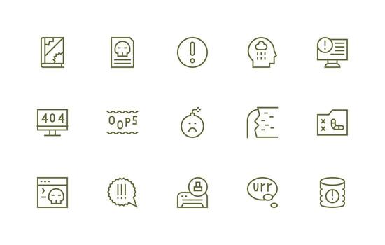 System Error Set with 15 Regular Line Icons Clean Icon Collection for Web Use vector