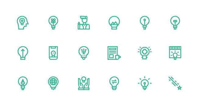 Inspiration Design Icons featuring 18 in Strong Stroke Line Style Clean Icon Collection for Web Use vector