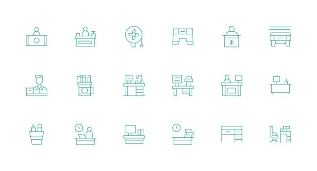 18 mínimo línea diseños para escritorio íconos íconos construido para visual consistencia paquete vector