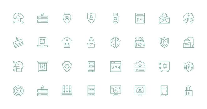 la seguridad cibernética diseño íconos presentando 32 en Delgado línea estilo funcional icono serie vector