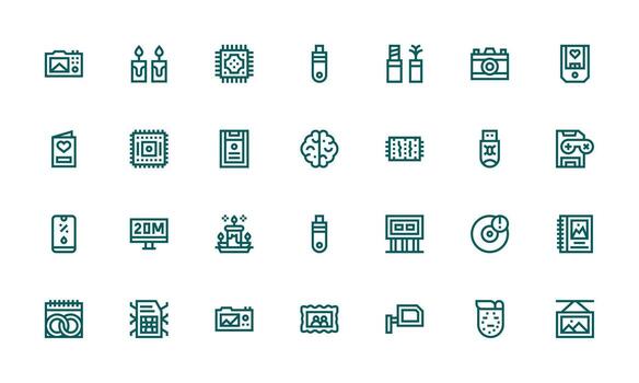 memoria presentando 28 íconos en negrita línea diseño limpiar icono colección para web utilizar vector