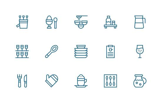 regular línea estilo vajilla íconos con 15 vectores tablero icono serie