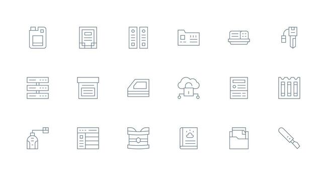 18 datos almacenamiento íconos en mínimo línea estético personalizable icono serie para móvil pantallas vector