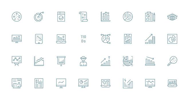 Statistics Set with 32 Thin Line Icons Neutral Style Icons for Any Project vector