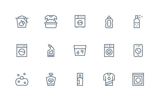 Detergent Visual Pack containing 15 Regular Line Icons Multi-Style Icon Collection vector