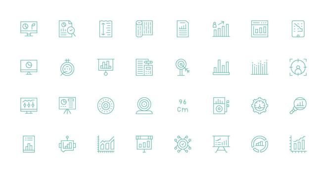 métrica icono colección con 32 Delgado línea diseños núcleo icono colección para diario Tareas vector