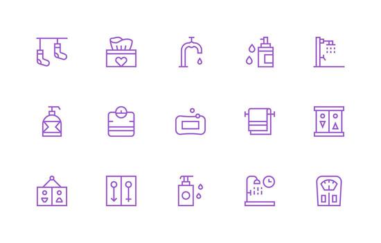 baño diseño íconos presentando 15 en regular línea estilo alta resolución íconos para ninguna plataforma vector