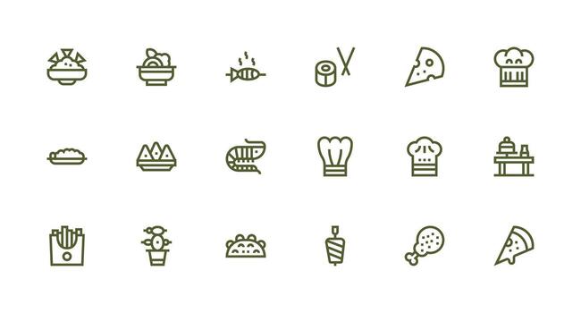 Appetizer Icon Set with 18 Strong Stroke Line Graphics Icon Set for Projects vector