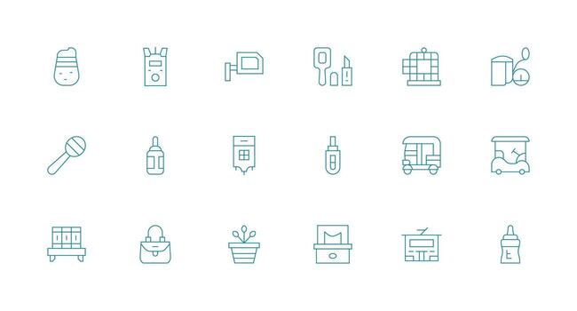 Small Set with 18 Minimal Line Icons Clear and Concise Icon Set Collection vector